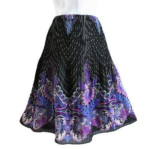 Allison Taylor Pleated Skirt Midi Lined A Line Accordion Black Elastic Pull On L